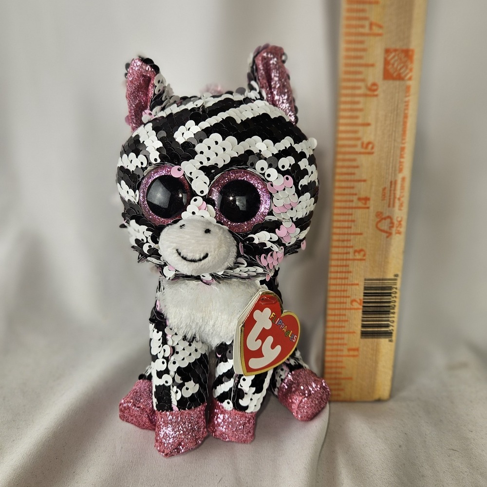 Ty FLIPPABLES Sequins Beanie‎ Boos - ZOEY the Zebra (6 Inch) New With Tags
